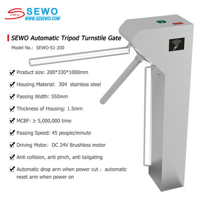 304 Stainless Steel Tripod Turnstile Gate with QR Code Scanner